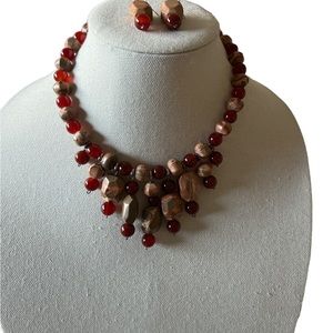 Sterling Silver Carnelian and Stone Necklace and Earrings.